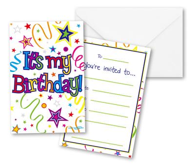 Ribbons and Stars Invites/envelopes 8pcs - Partyware